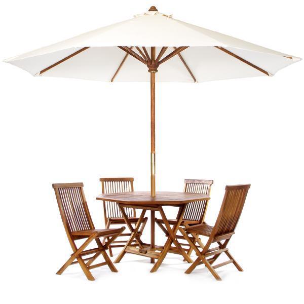 All Things Cedar 6-Piece Octagon Folding Table Set &amp; Umbrella dining set White