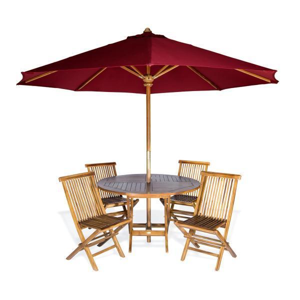 All Things Cedar 6-Piece Round Folding Table Set &amp; Umbrella dining set Red