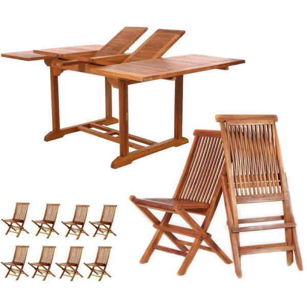 All Things Cedar 9-Piece Butterfly Folding Chair Set &amp; Cushion dining set No Cushion