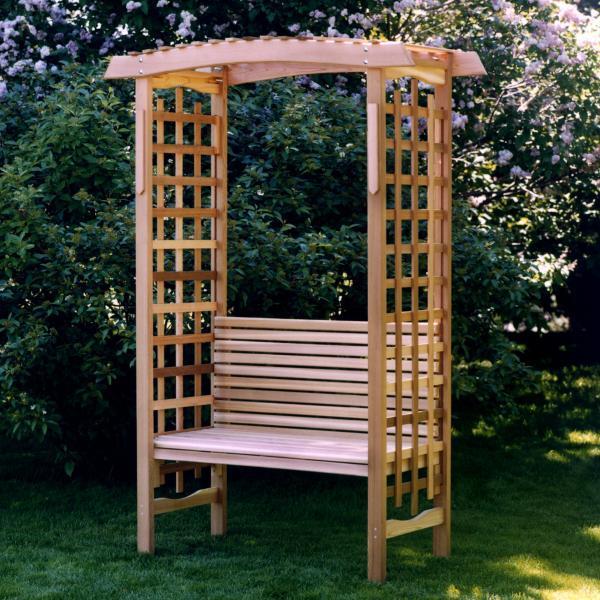wooden bench with trellis All Things Cedar W-ga87-b 5 ft. Wood Garden Arbor with Bench Untreated Wood