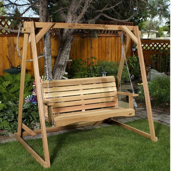 All Things Cedar Swing with A-Frame Set Porch Swings 6&#39; Swing Frame &amp; 4&#39; Porch Swing Set / back yard swing