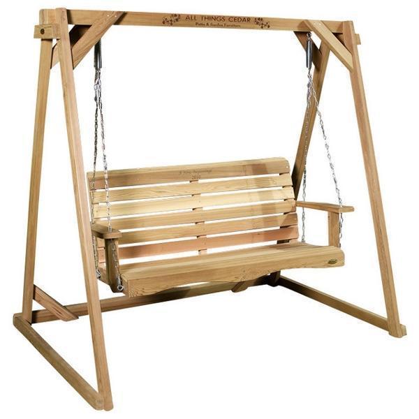 All Things Cedar Swing with A-Frame Set Porch Swings 8&#39; Swing Frame &amp; 5&#39; Porch Swing Set / back yard swing