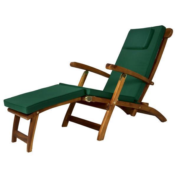 All Things Cedar Teak Java Finish 5 Position Steamer Chair &amp; Cushion Outdoor Chairs Green