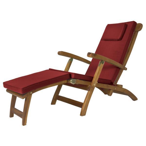 All Things Cedar Teak Java Finish 5 Position Steamer Chair &amp; Cushion Outdoor Chairs Red