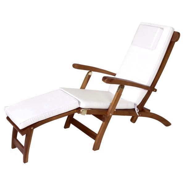 All Things Cedar Teak Java Finish 5 Position Steamer Chair &amp; Cushion Outdoor Chairs White