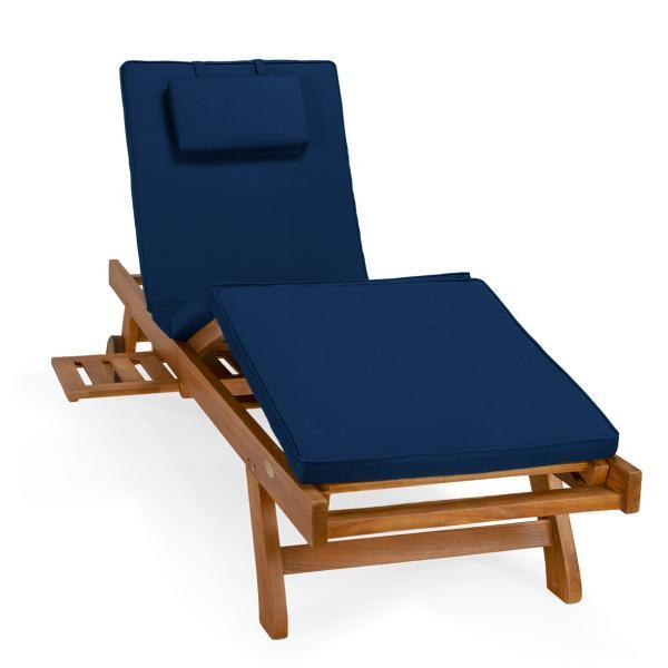 All Things Cedar Teak Multi-Position Chaise Lounger &amp; Cushion Outdoor Chairs Blue