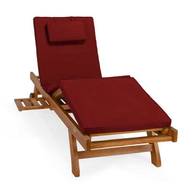All Things Cedar Teak Multi-Position Chaise Lounger &amp; Cushion Outdoor Chairs Red