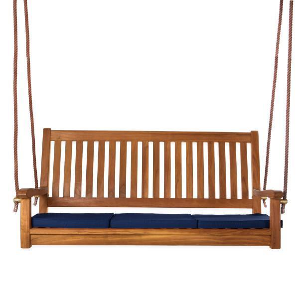 All Things Cedar Teak Porch Swing with Cushion Porch Swings Blue