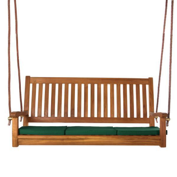 All Things Cedar Teak Porch Swing with Cushion Porch Swings Green