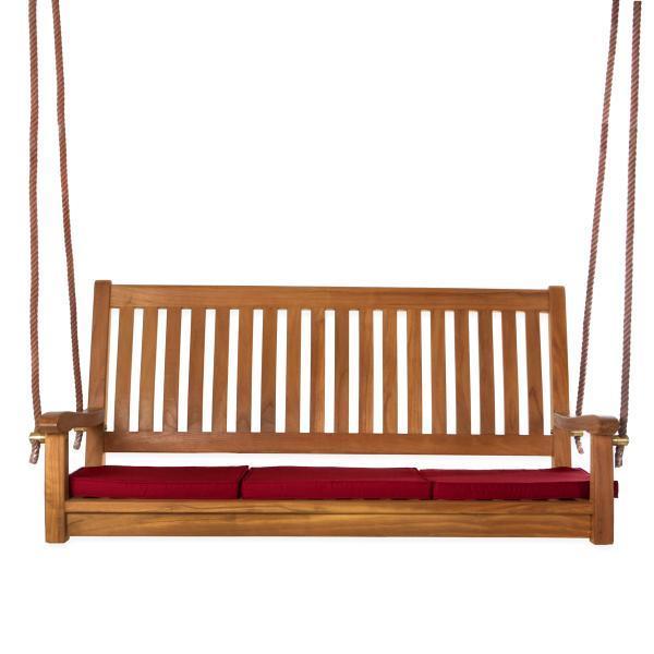 All Things Cedar Teak Porch Swing with Cushion Porch Swings Red