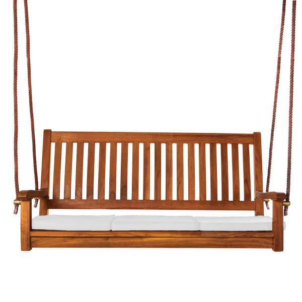 All Things Cedar Teak Porch Swing with Cushion Porch Swings White