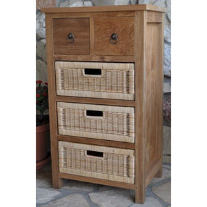 Anderson Teak Safari Occasional Table With Drawer And Rattan Baskets Outdoor Tables