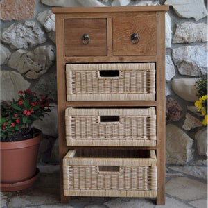 Anderson Teak Safari Occasional Table With Drawer And Rattan Baskets Outdoor Tables