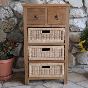 Anderson Teak Safari Occasional Table With Drawer And Rattan Baskets Outdoor Tables