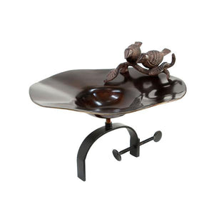 Antiqued Birdbath with Birds Birdbath with Birds Birdbath With Over Rail Bracket