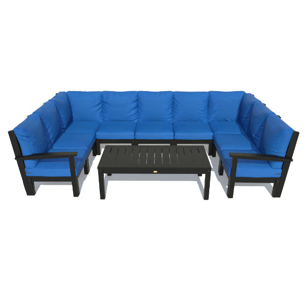 Bespoke Deep Seating 10 pc Sectional Sofa Set with Conversation Table Sectional Set Cobalt Blue / Black
