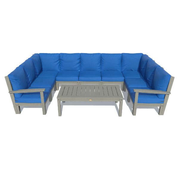 Bespoke Deep Seating 10 pc Sectional Sofa Set with Conversation Table Sectional Set Cobalt Blue / Coastal Teak
