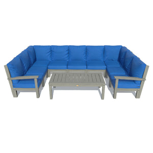 Bespoke Deep Seating 10 pc Sectional Sofa Set with Conversation Table Sectional Set Cobalt Blue / Coastal Teak