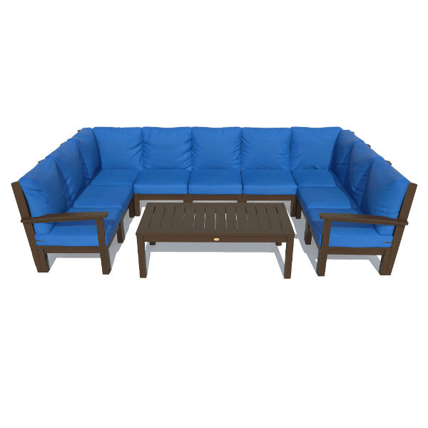 Bespoke Deep Seating 10 pc Sectional Sofa Set with Conversation Table Sectional Set Cobalt Blue / Weathered Acorn
