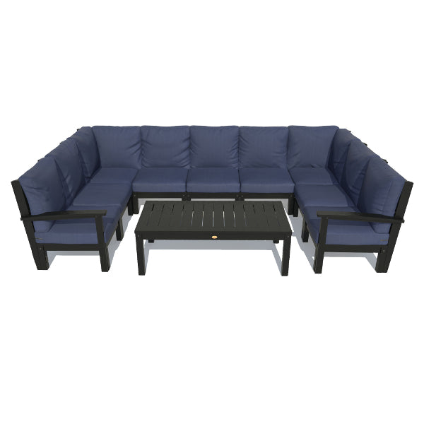 Bespoke Deep Seating 10 pc Sectional Sofa Set with Conversation Table Sectional Set Navy Blue / Black