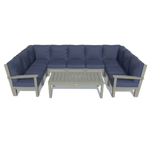 Bespoke Deep Seating 10 pc Sectional Sofa Set with Conversation Table Sectional Set Navy Blue / Coastal Teak