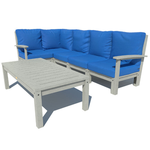 Bespoke Deep Seating 6 pc Sectional Set with Conversation Table Sectional Set Cobalt Blue / Coastal Teak