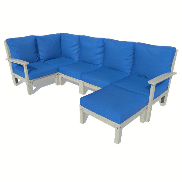 Bespoke Deep Seating 6 pc Sectional Set with Ottoman Sectional Set Cobalt Blue / Coastal Teak