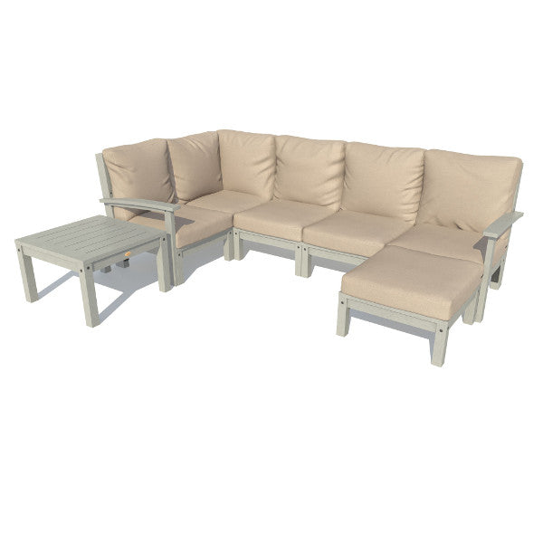 Bespoke Deep Seating 7 pc Sectional Set with Ottoman and Side Table Sectional Set Dune / Coastal Teak