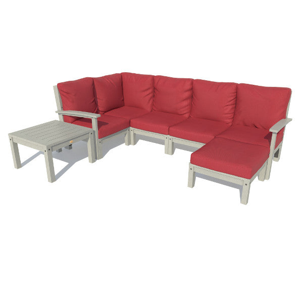Bespoke Deep Seating 7 pc Sectional Set with Ottoman and Side Table Sectional Set Firecracker Red / Coastal Teak
