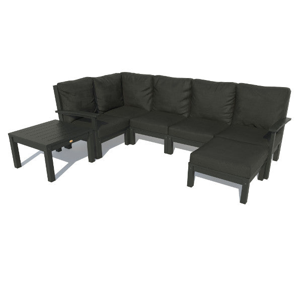 Bespoke Deep Seating 7 pc Sectional Set with Ottoman and Side Table Sectional Set Jet Black / Black