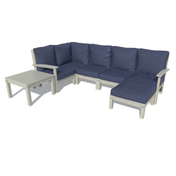Bespoke Deep Seating 7 pc Sectional Set with Ottoman and Side Table Sectional Set Navy Blue / Coastal Teak