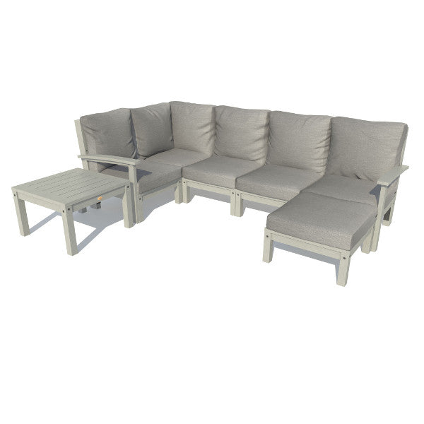 Bespoke Deep Seating 7 pc Sectional Set with Ottoman and Side Table Sectional Set Stone Gray / Coastal Teak