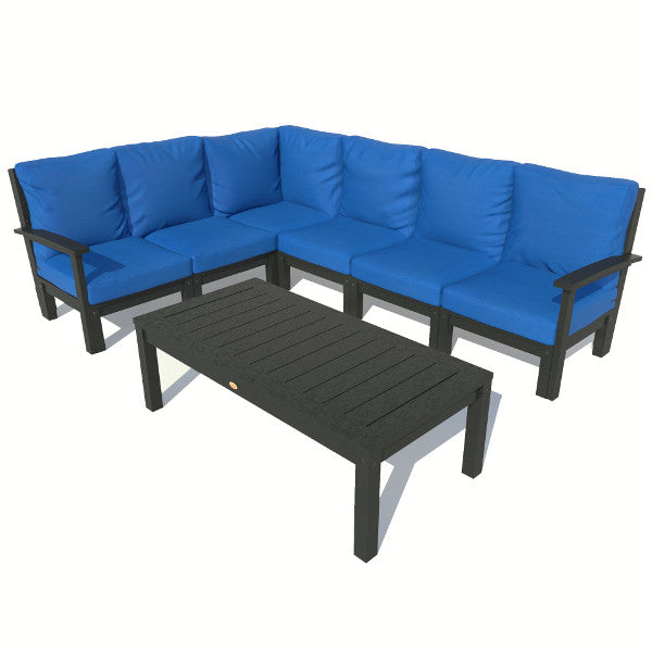Bespoke Deep Seating 7 pc Sectional Sofa Set with Conversation Table Sectional Set Cobalt Blue / Black