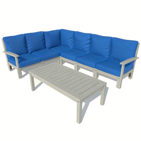 Bespoke Deep Seating 7 pc Sectional Sofa Set with Conversation Table Sectional Set Cobalt Blue / Coastal Teak
