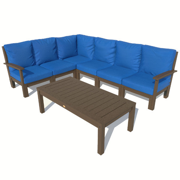 Bespoke Deep Seating 7 pc Sectional Sofa Set with Conversation Table Sectional Set Cobalt Blue / Weathered Acorn