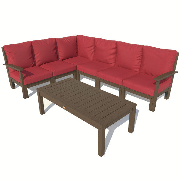 Bespoke Deep Seating 7 pc Sectional Sofa Set with Conversation Table Sectional Set Firecracker Red / Weathered Acorn