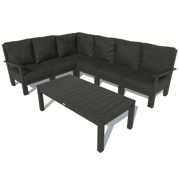 Bespoke Deep Seating 7 pc Sectional Sofa Set with Conversation Table Sectional Set Jet Black / Black