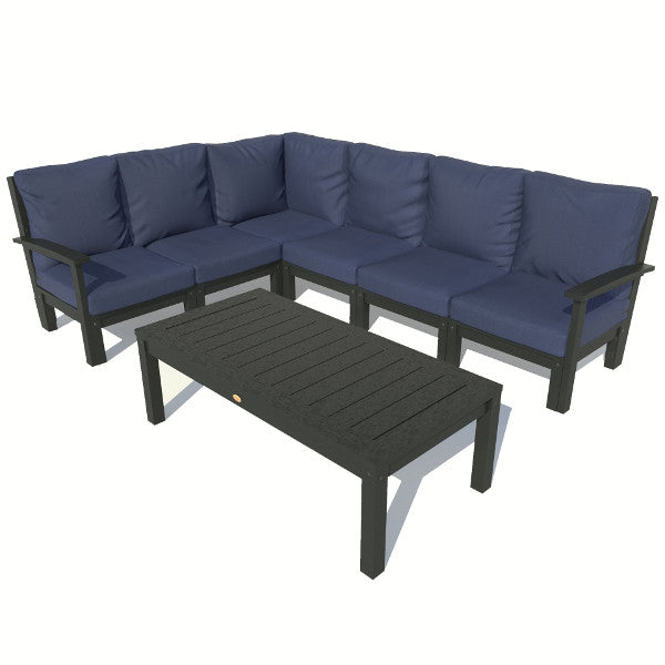 Bespoke Deep Seating 7 pc Sectional Sofa Set with Conversation Table Sectional Set Navy Blue / Black