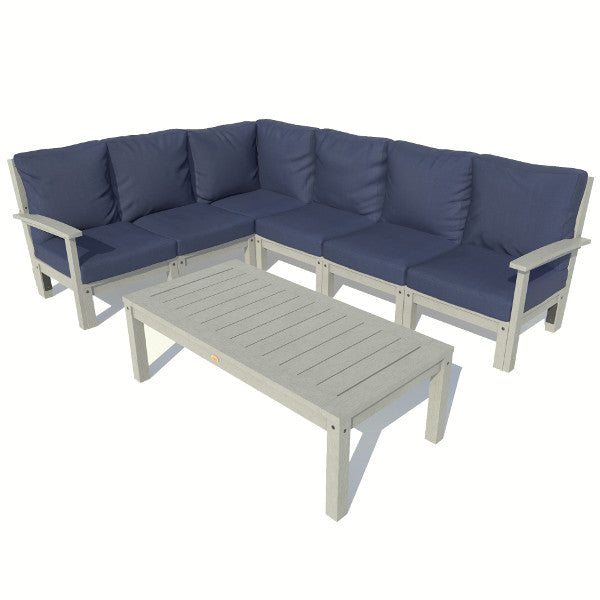 Bespoke Deep Seating 7 pc Sectional Sofa Set with Conversation Table Sectional Set Navy Blue / Coastal Teak