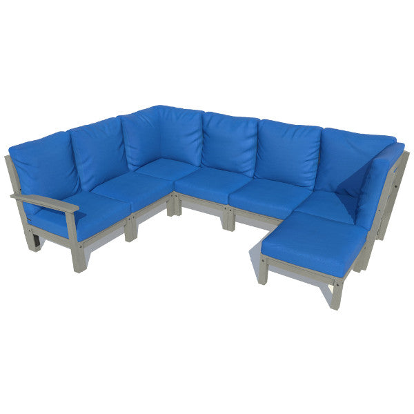 Bespoke Deep Seating 7 pc Sectional Sofa Set with Ottoman Sectional Set Cobalt Blue / Coastal Teak