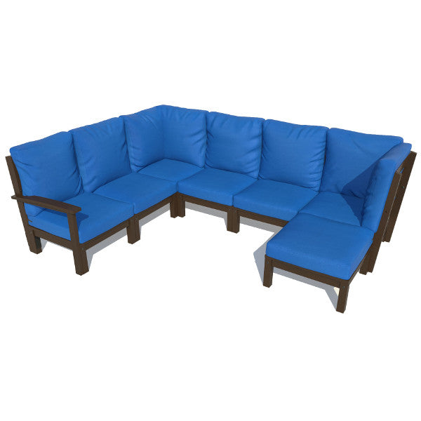 Bespoke Deep Seating 7 pc Sectional Sofa Set with Ottoman Sectional Set Cobalt Blue / Weathered Acorn