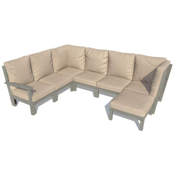 Bespoke Deep Seating 7 pc Sectional Sofa Set with Ottoman Sectional Set Dune / Coastal Teak