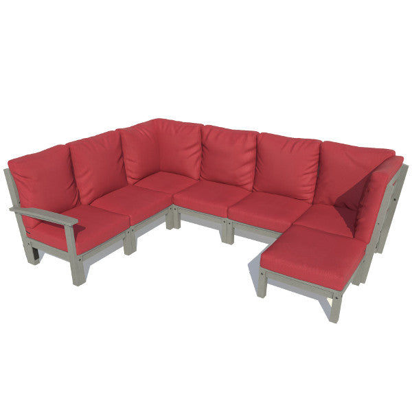 Bespoke Deep Seating 7 pc Sectional Sofa Set with Ottoman Sectional Set Firecracker Red / Coastal Teak