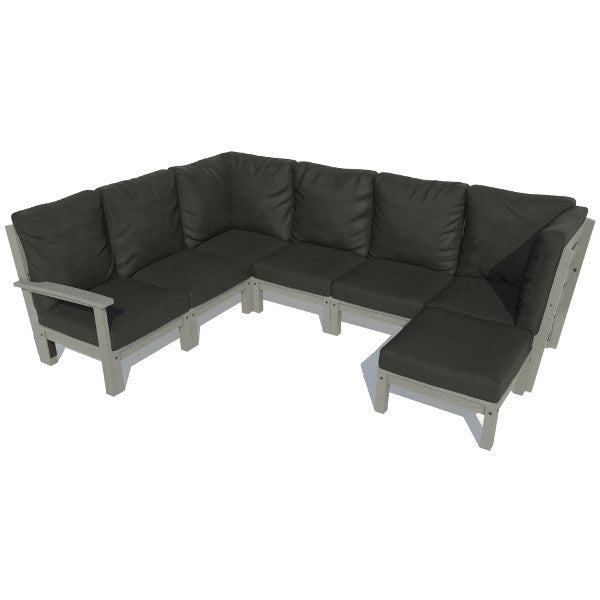 Bespoke Deep Seating 7 pc Sectional Sofa Set with Ottoman Sectional Set Jet Black / Coastal Teak