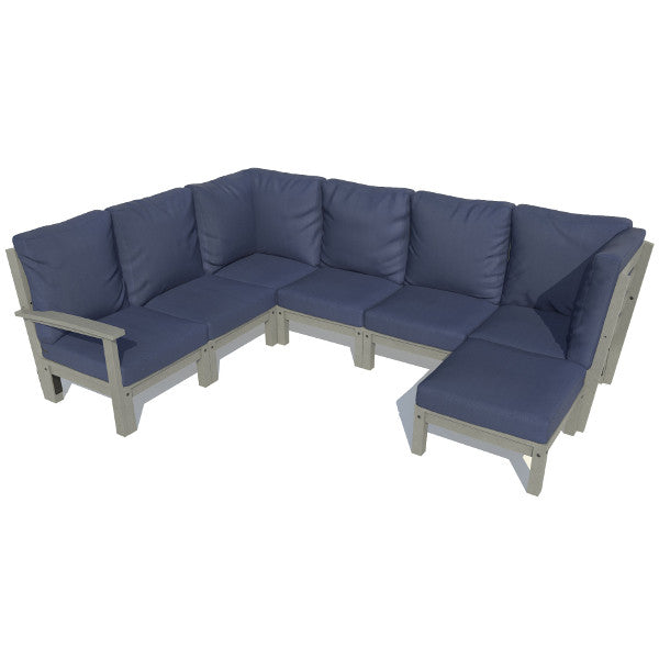Bespoke Deep Seating 7 pc Sectional Sofa Set with Ottoman Sectional Set Navy Blue / Coastal Teak