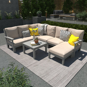 Bespoke Deep Seating 8 pc Sectional Sofa Set with Ottoman and Side Table Sectional Set