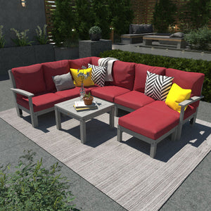 Bespoke Deep Seating 8 pc Sectional Sofa Set with Ottoman and Side Table Sectional Set