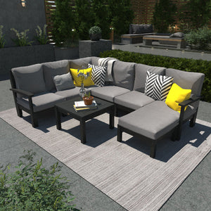 Bespoke Deep Seating 8 pc Sectional Sofa Set with Ottoman and Side Table Sectional Set