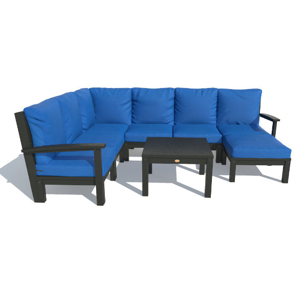 Bespoke Deep Seating 8 pc Sectional Sofa Set with Ottoman and Side Table Sectional Set Cobalt Blue / Black
