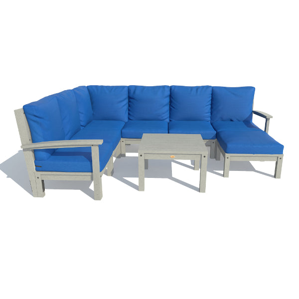 Bespoke Deep Seating 8 pc Sectional Sofa Set with Ottoman and Side Table Sectional Set Cobalt Blue / Coastal Teak